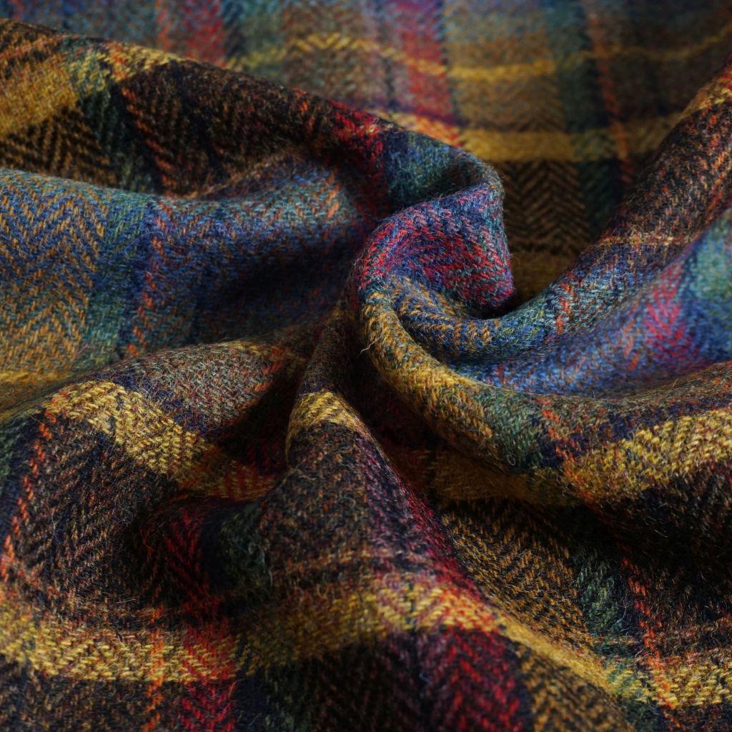 REST Wollstoff Shetland Wool Karo bunt mit blau