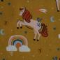 Preview: Baumwollstoff Motivdruck Einhorn und Regenbogen senfgelb
