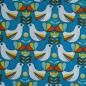 Preview: Baumwollstoff Motivdruck Retro Vögel türkisblau gelb orange