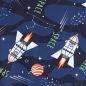Preview: Baumwollstoff Motivdruck Raketen Space blau grau