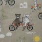 Preview: Baumwollstoff Motivdruck Tiere auf Fahrrad