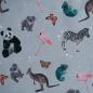 Preview: French Terry Tiere Zebra Koala Känguru Panda Chamäleon grau