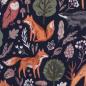 Preview: Stretch-Sweat leicht Waldtiere Eule Fuchs Reh dunkelblau