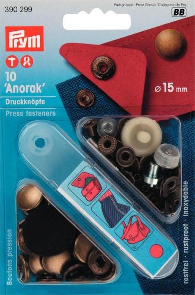 Nähfrei Druckknöpfe Anorak 15mm altmessing
