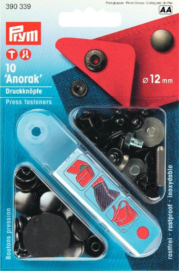 Nähfrei Druckknöpfe Anorak 12mm schwarz brüniert