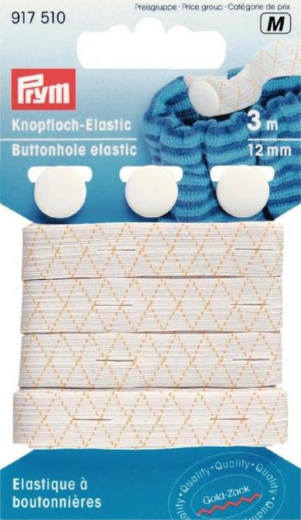 Knopfloch-Elastic 12mm weiß 3m