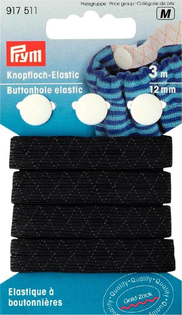 Knopfloch-Elastic 12mm schwarz 3m