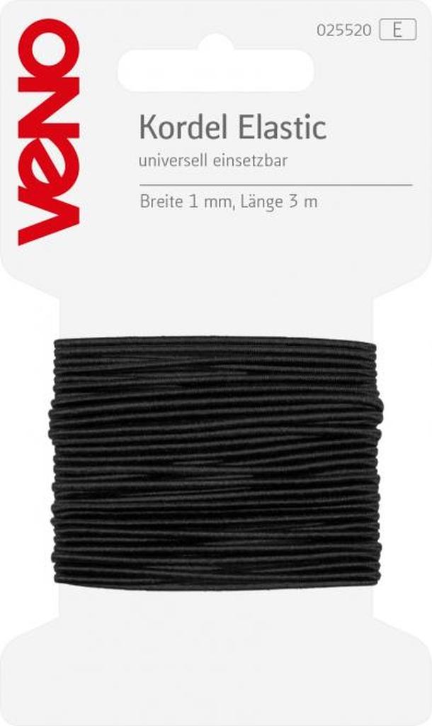 Kordel Elastic Hutgummi 1mm schwarz 3m
