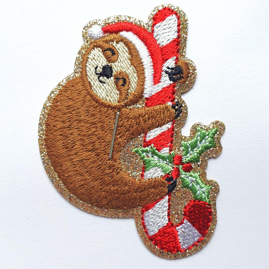 Bügelbild Applikation Faultier an Zuckerstange Glitzer
