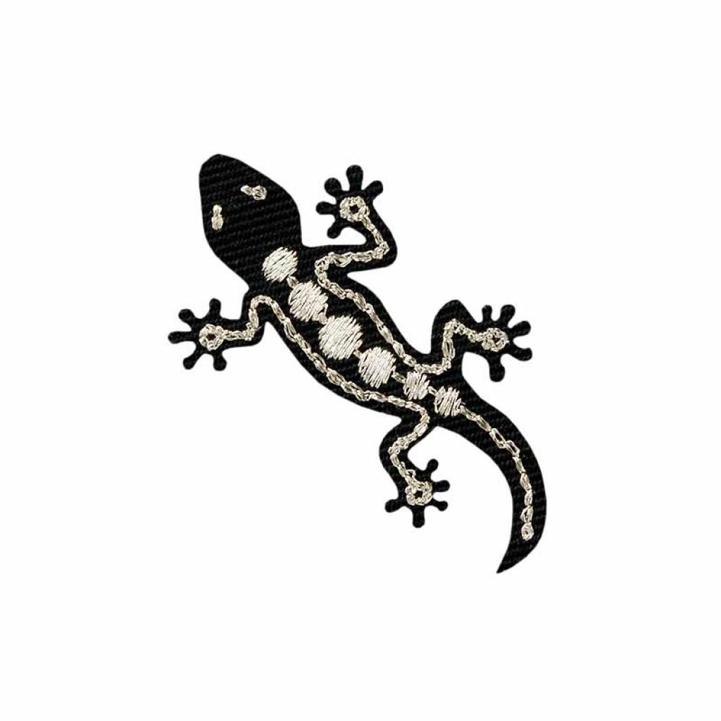 Bügelbild Applikation Gecko schwarz silber