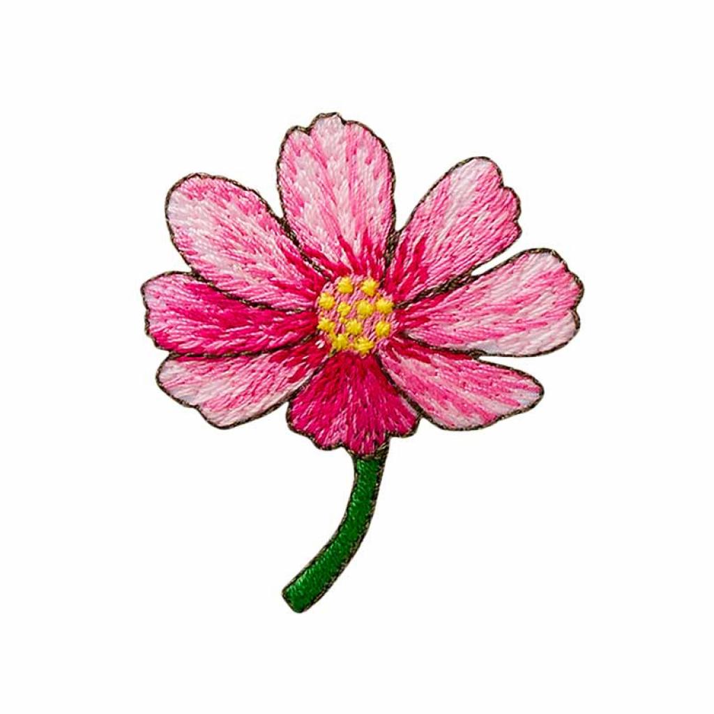 Bügelbild Applikation Blüte mit Stiel rosa