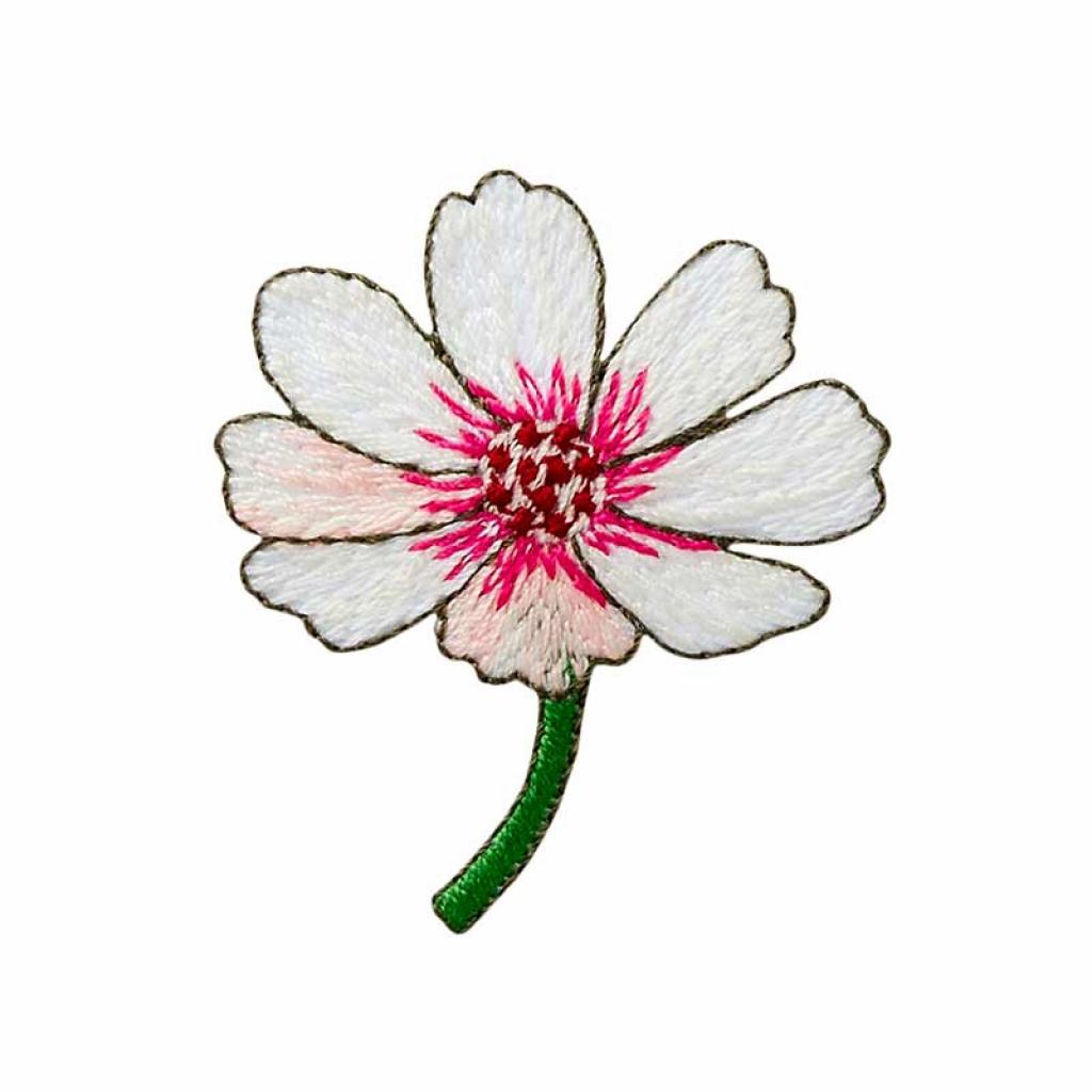 Bügelbild Applikation Blüte mit Stiel weiß