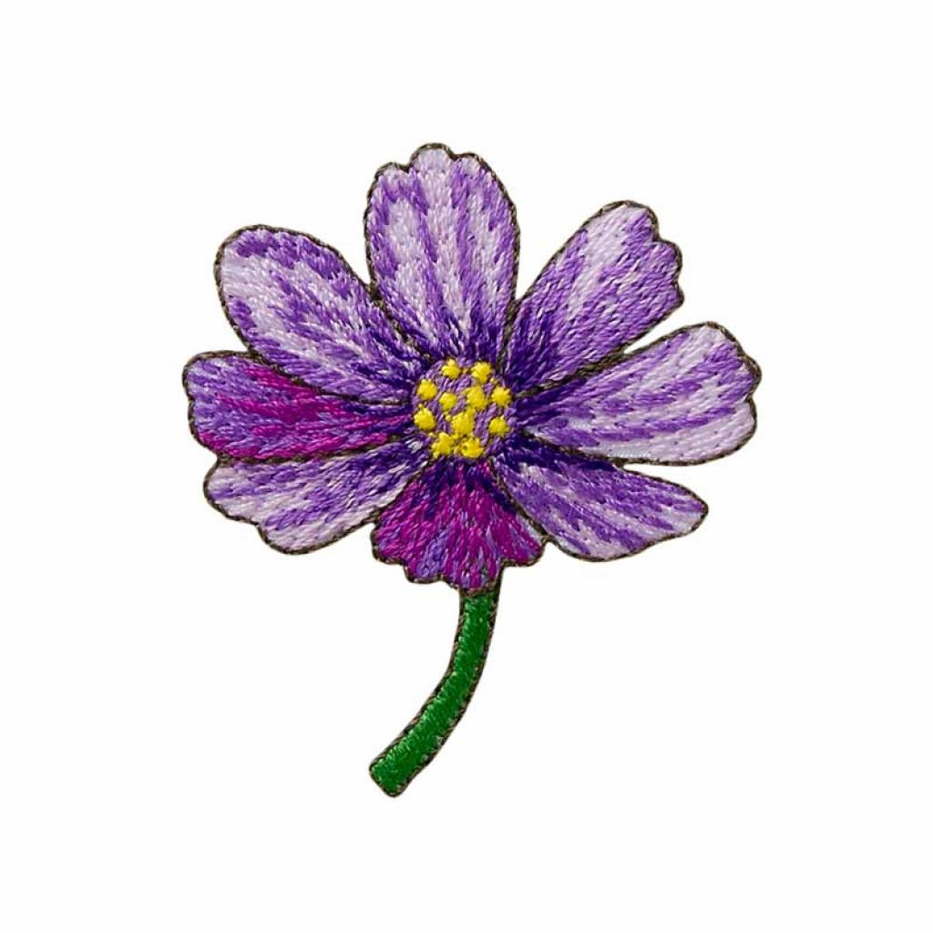 Bügelbild Applikation Blüte mit Stiel lila