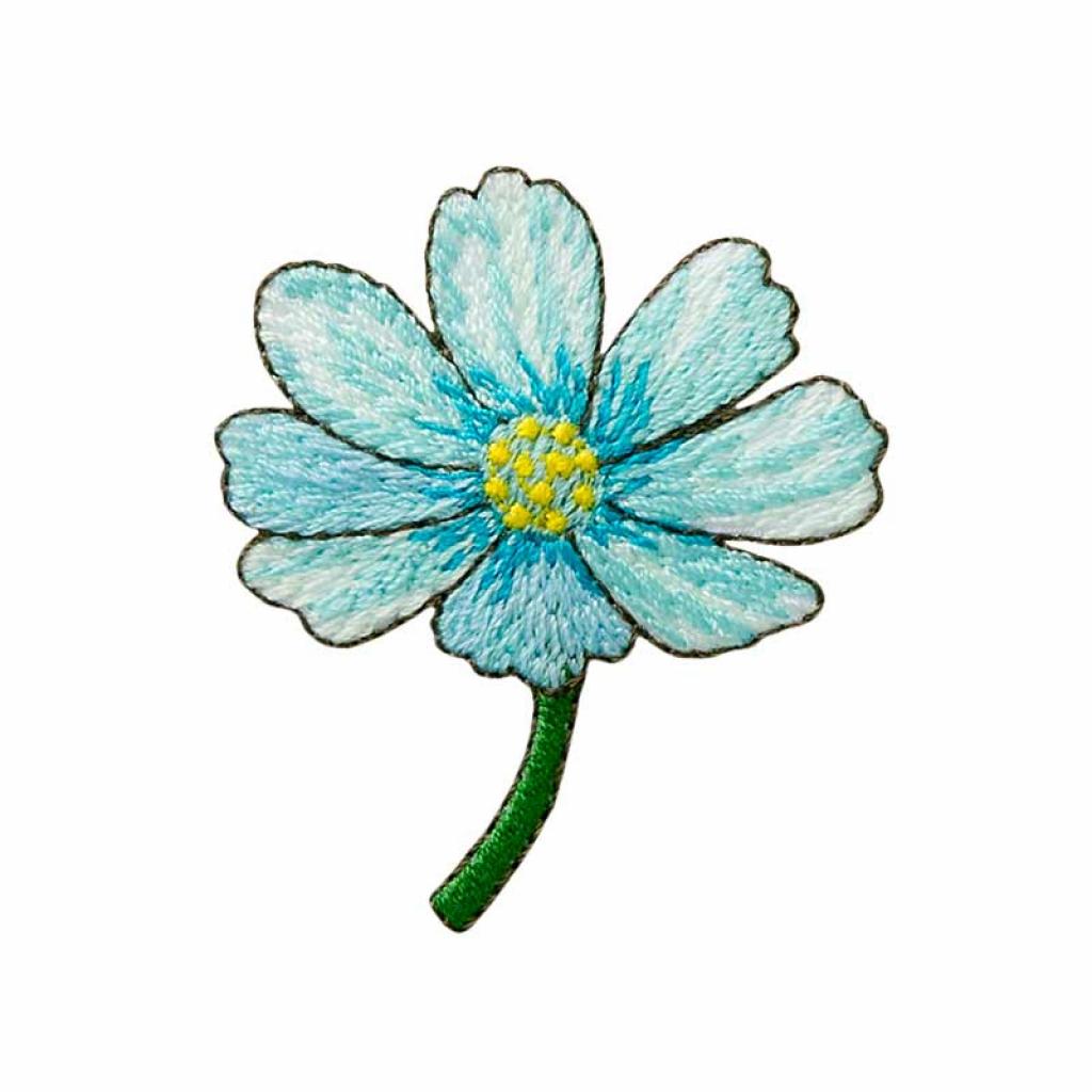Bügelbild Applikation Blüte mit Stiel türkis
