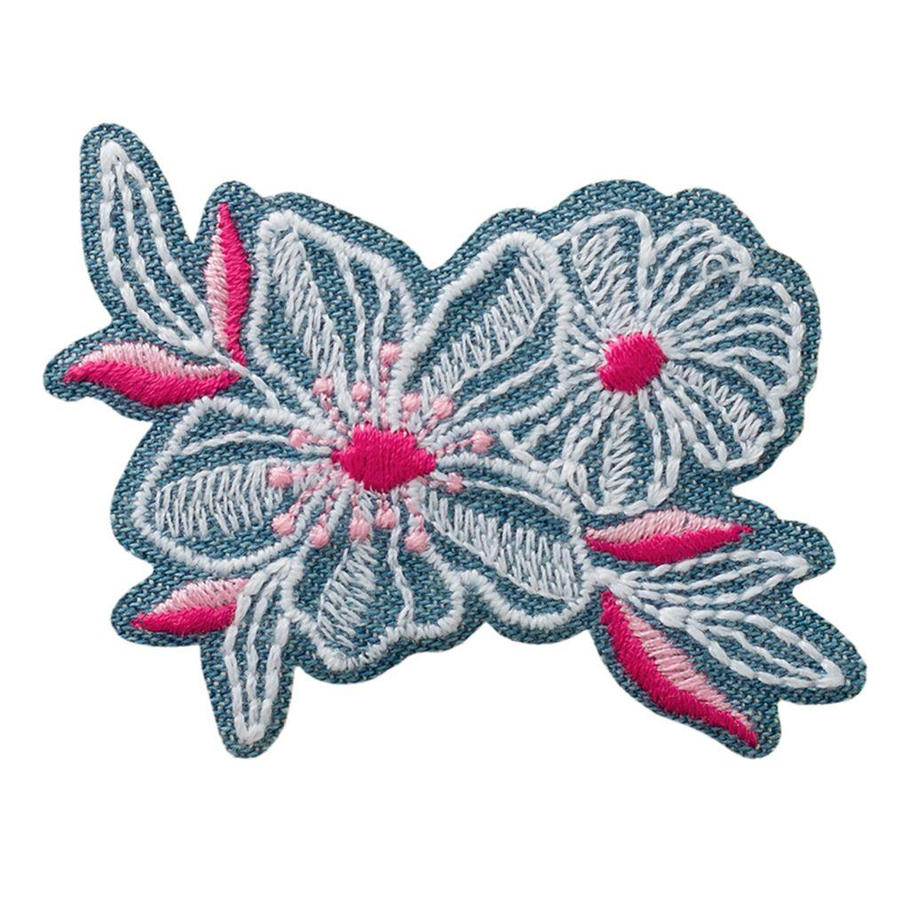 Bügelbild Applikation Blüten Jeans mit pink