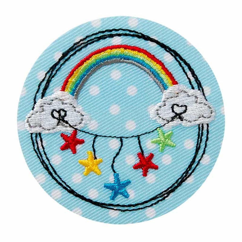 Bügelbild Applikation Label rund Regenbogen