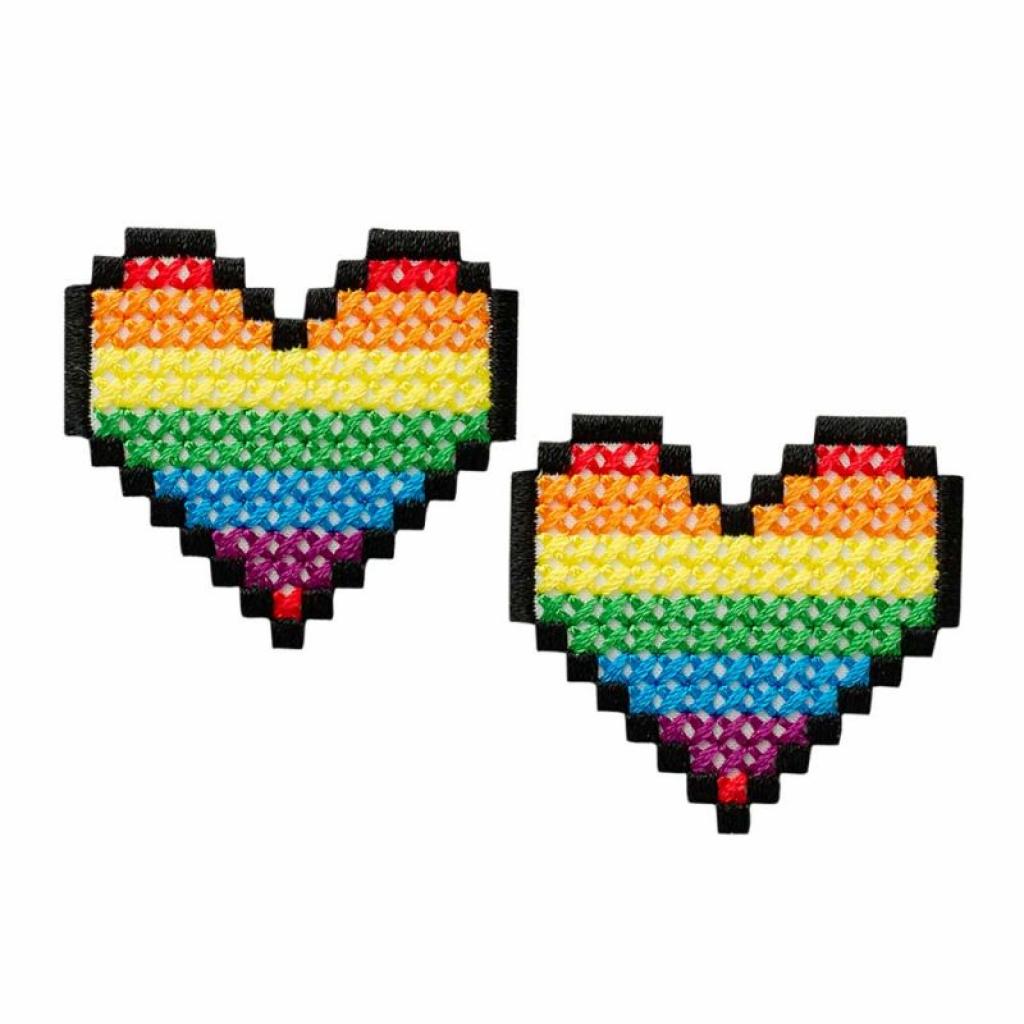 Bügelbild Applikation Pixel Herzen bunt 2er Set