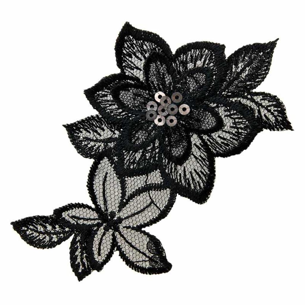 Bügelbild Applikation Blüte schwarz