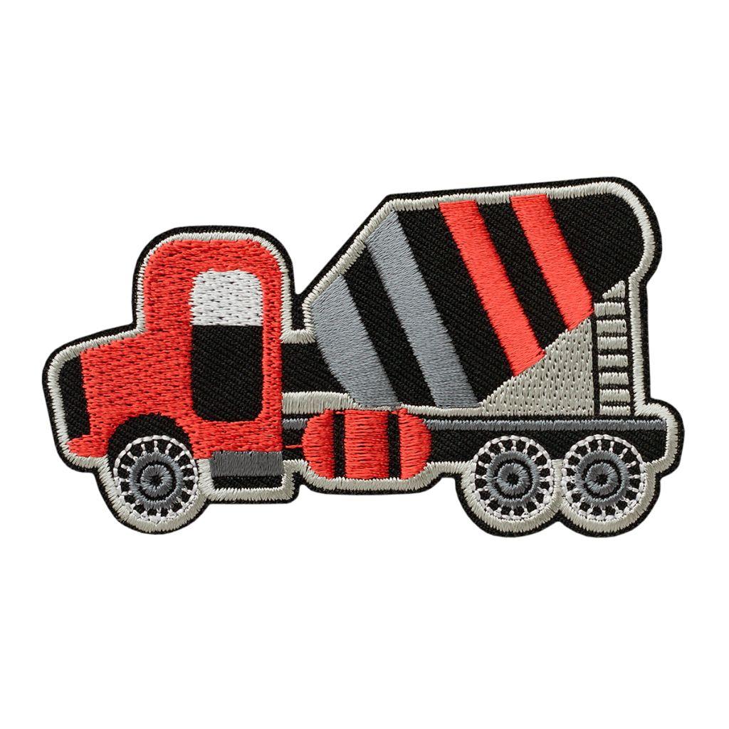 Bügelbild Applikation Betonmischer schwarz rot