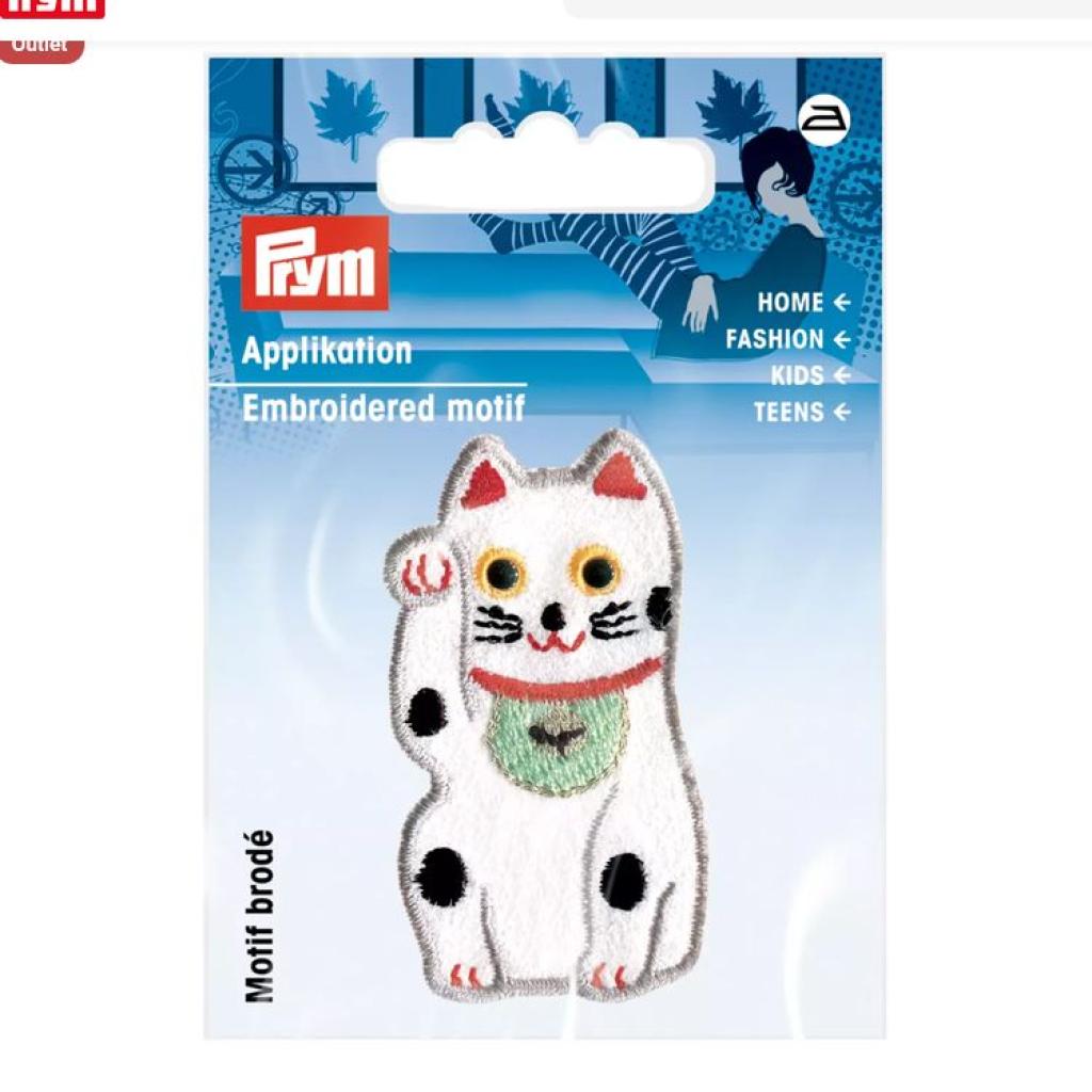 Bügelbild Applikation Winkekatze weiß