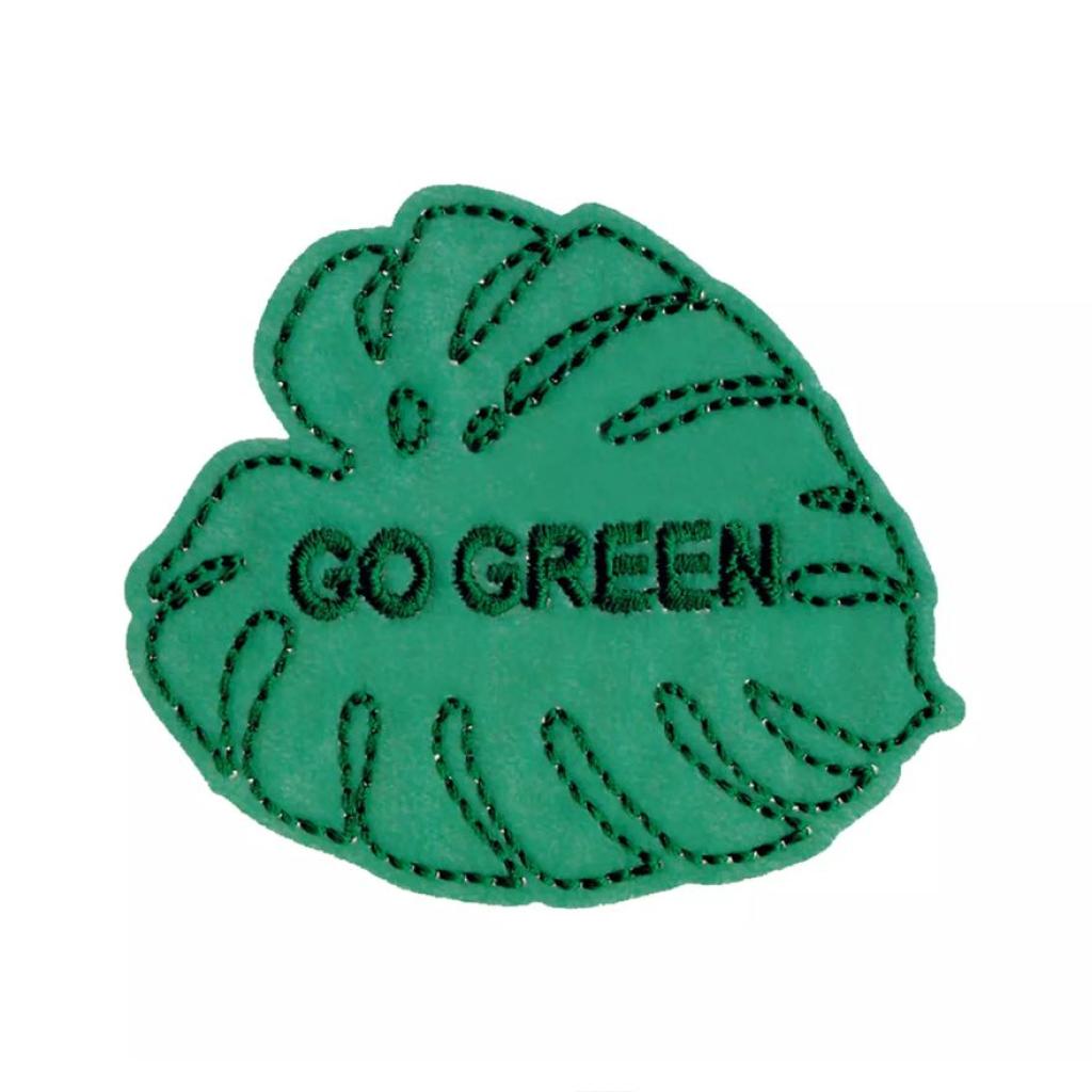 Bügelbild Applikation Blatt grün "Go Green" recycled