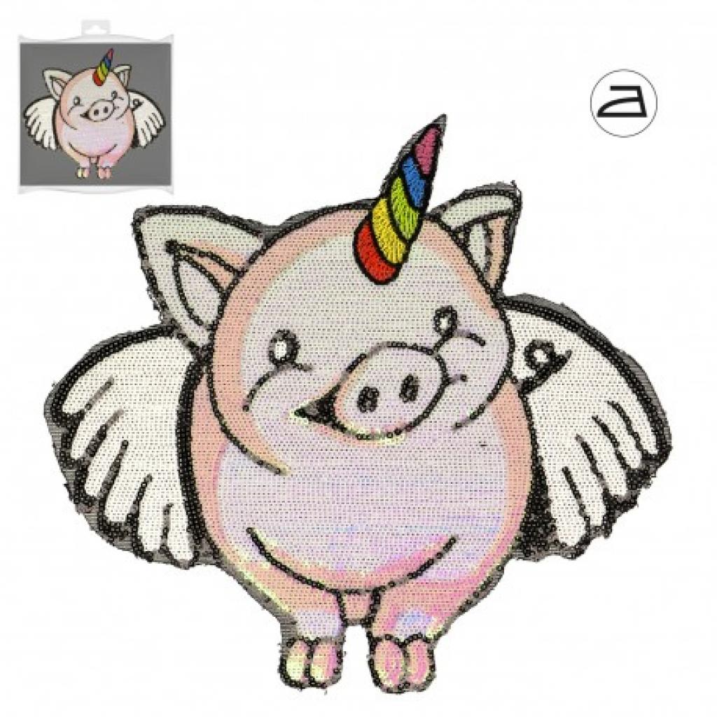 Bügelbild Applikation XXL Einhorn Schwein Pailletten