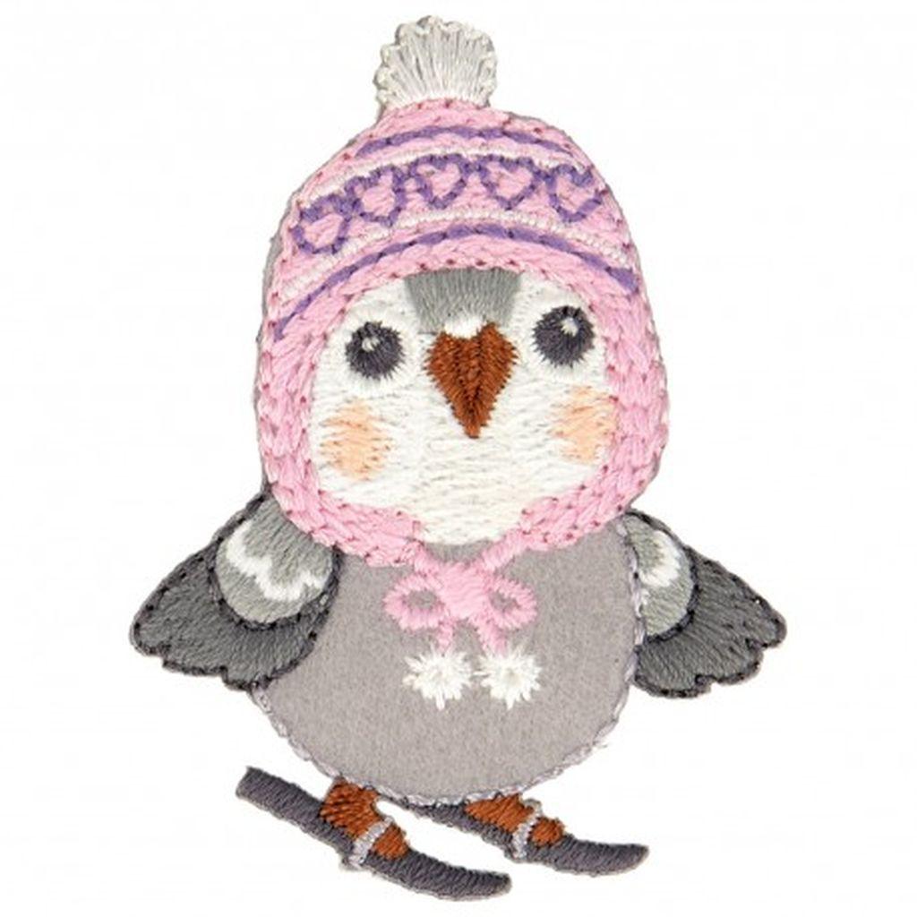Bügelbild Applikation Wintervögelchen mit Mütze