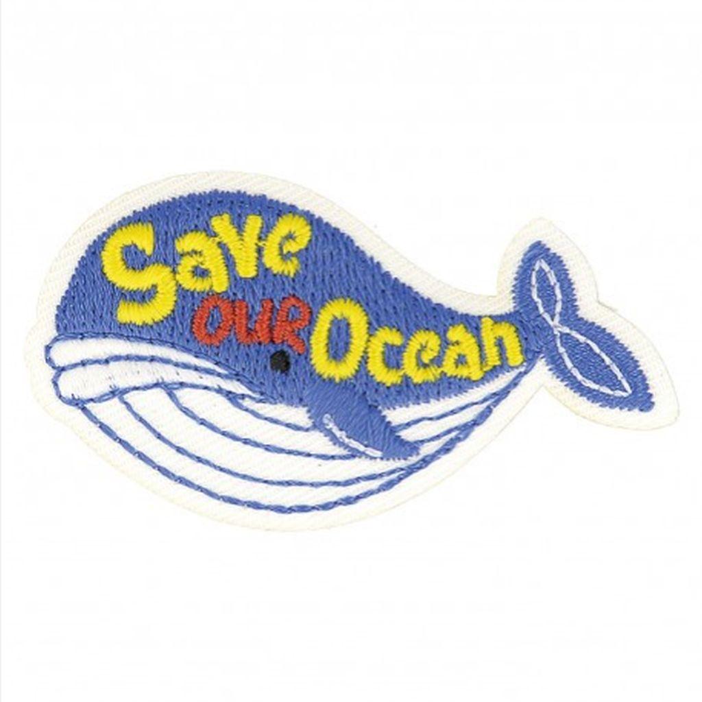 Bügelbild Applikation Wal "Save our ocean"