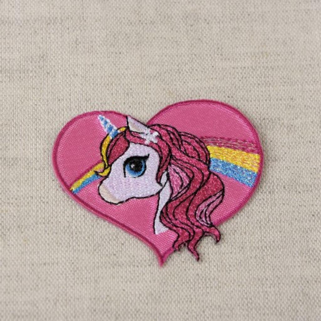 Bügelbild Applikation Einhorn mit Herz Glitzer