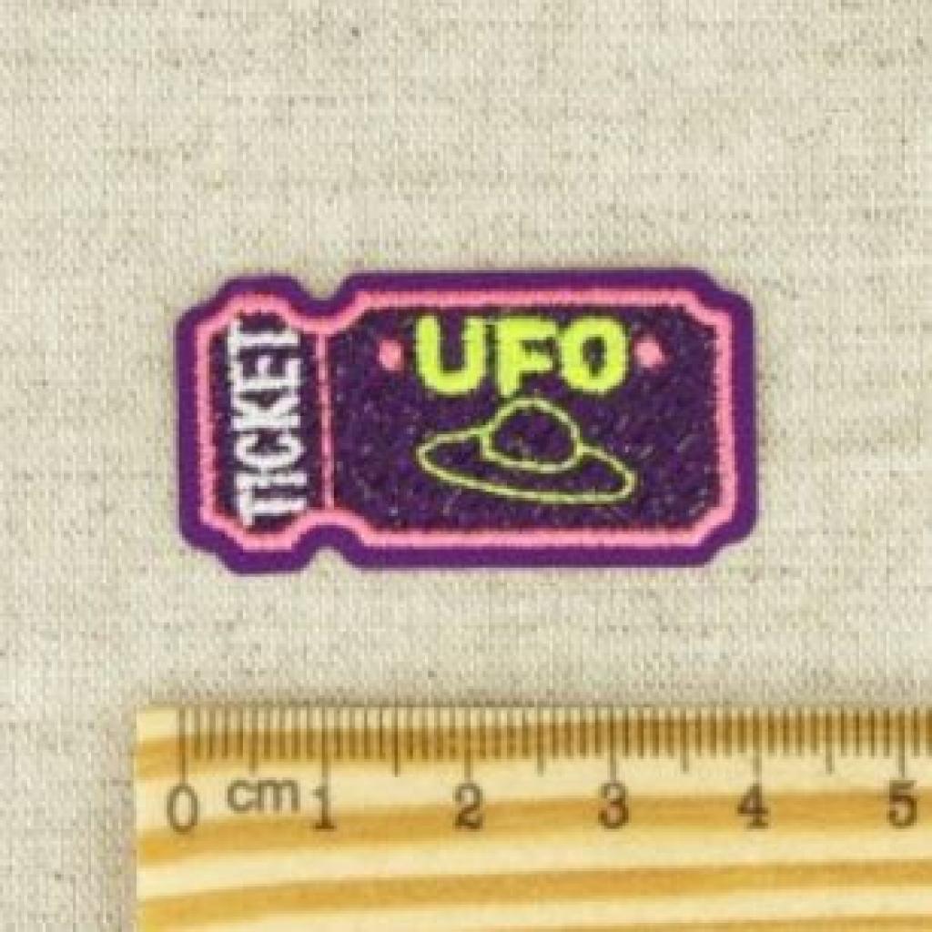Bügelbild Applikation UFO Ticket Fahrkarte