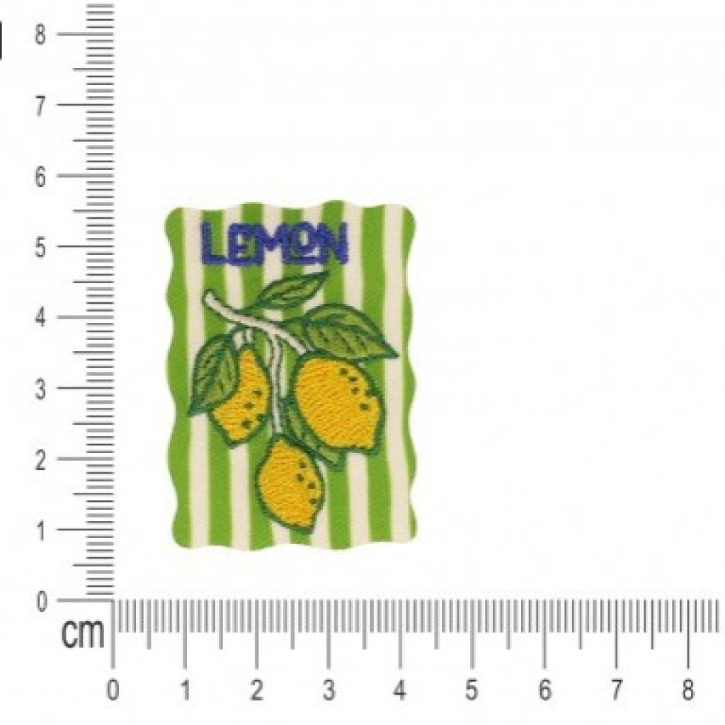 Bügelbild Applikation Briefmarke mit Zitronen grün gelb