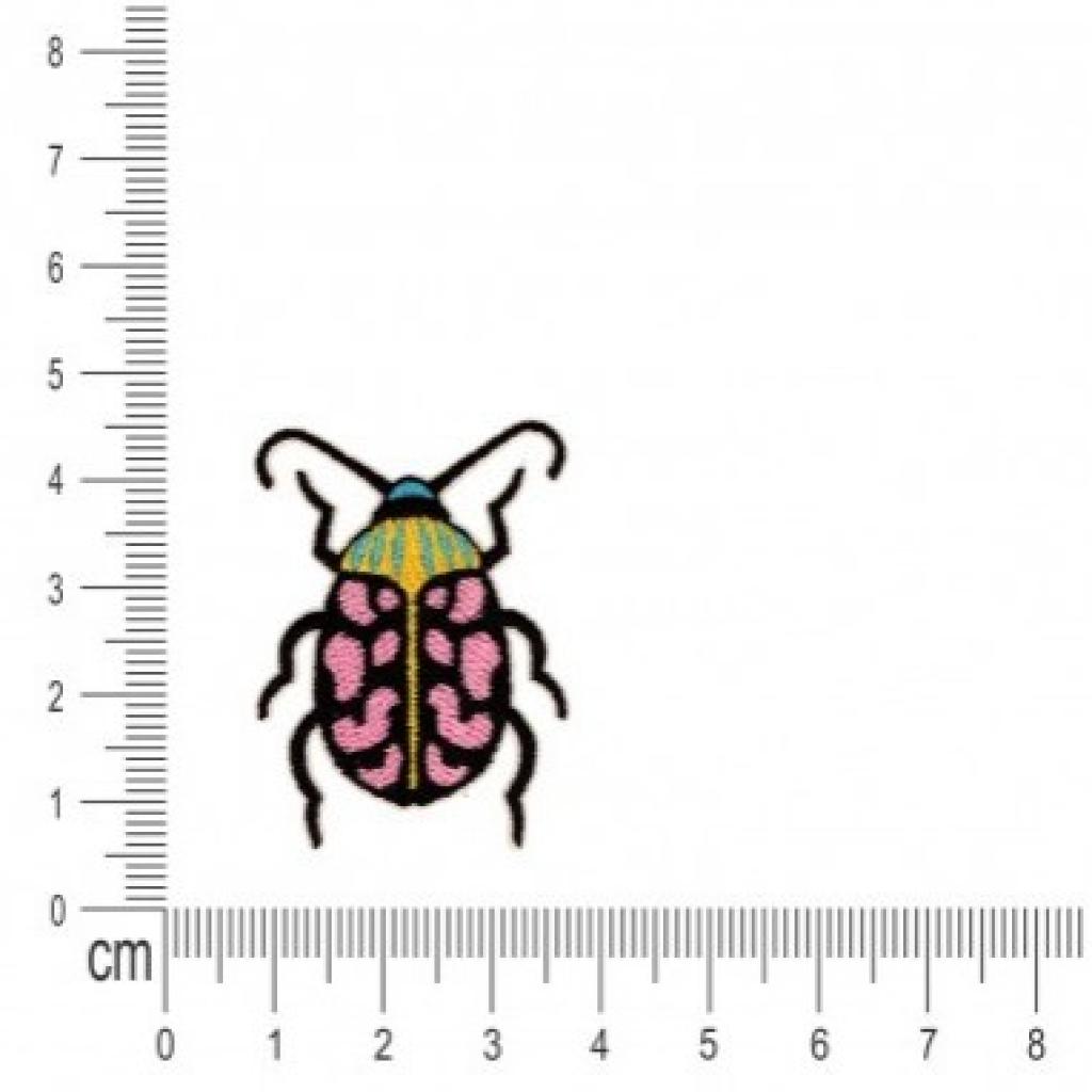 Bügelbild Applikation Insekt Käfer rosa gelb schwarz