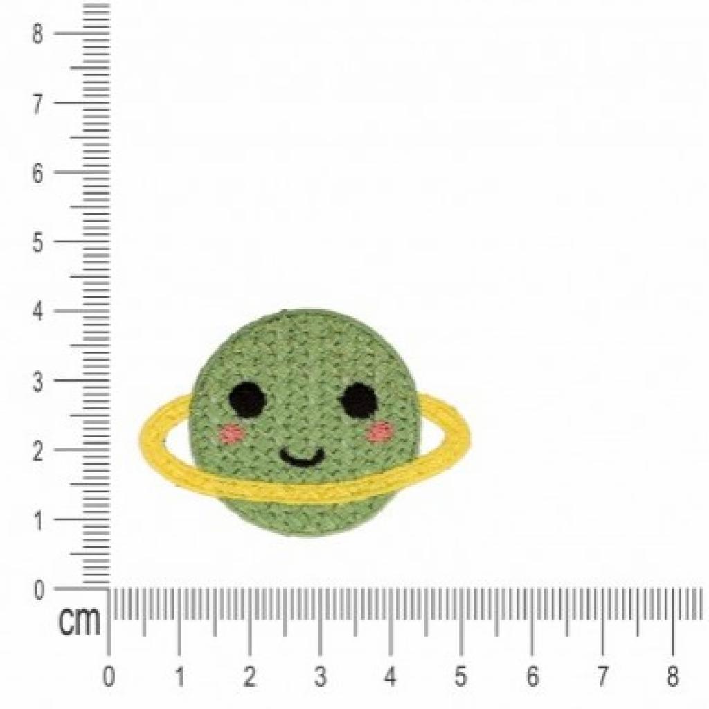 Bügelbild Applikation gestickter Planet mit Gesicht grün