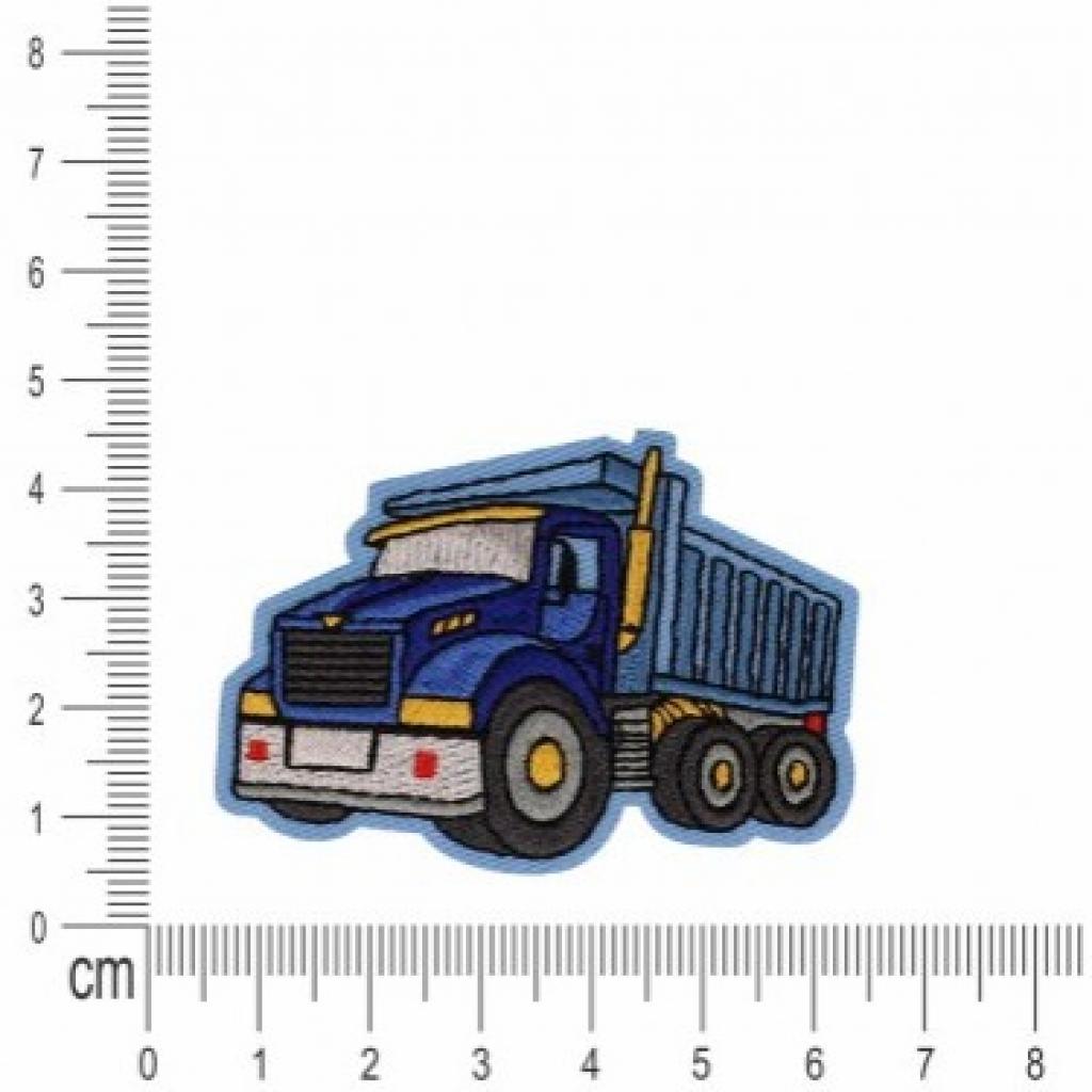Bügelbild Applikation Lastwagen Baufahrzeug blau
