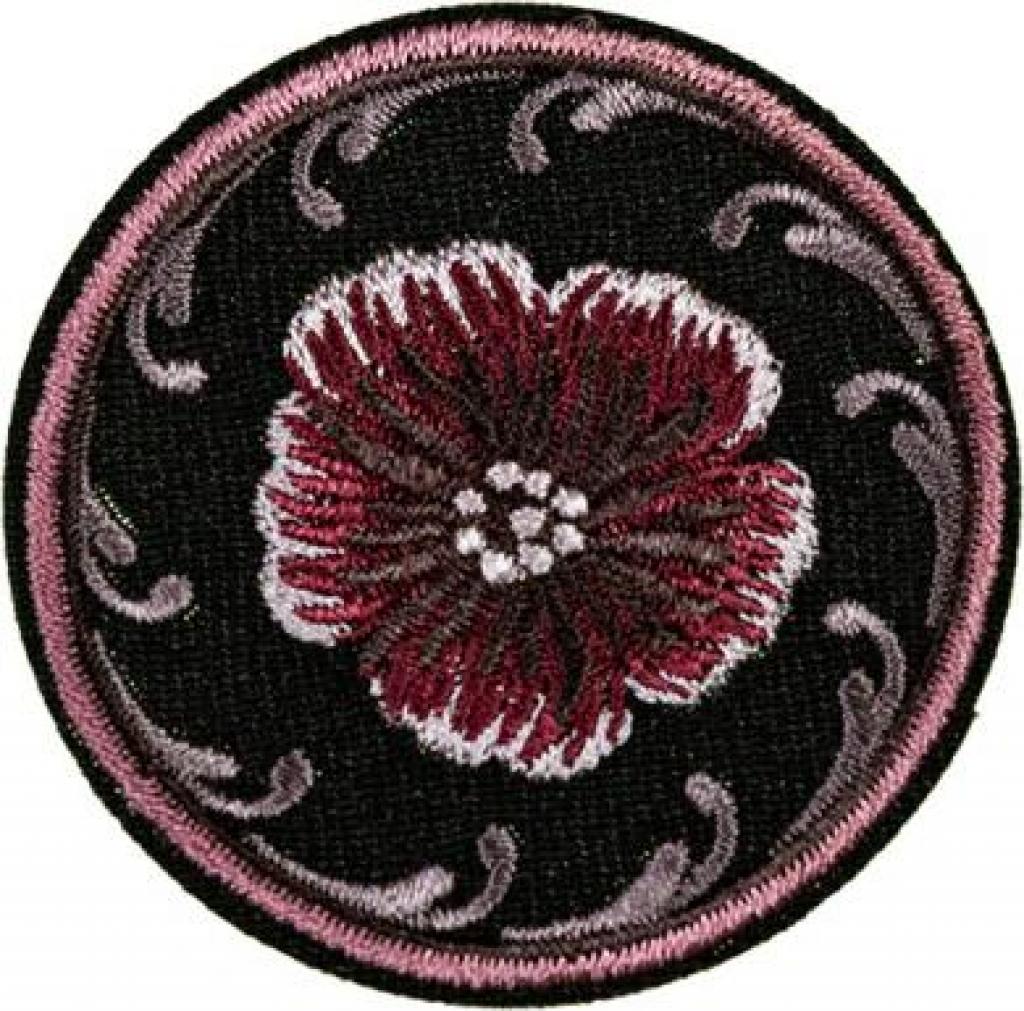 Bügelbild Applikation Vintageblüte rosarot schwarz