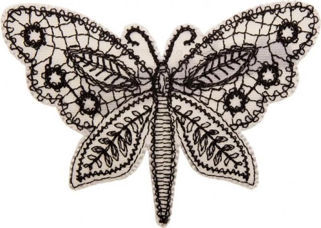 Bügelbild Applikation Schmetterling schwarz weiß