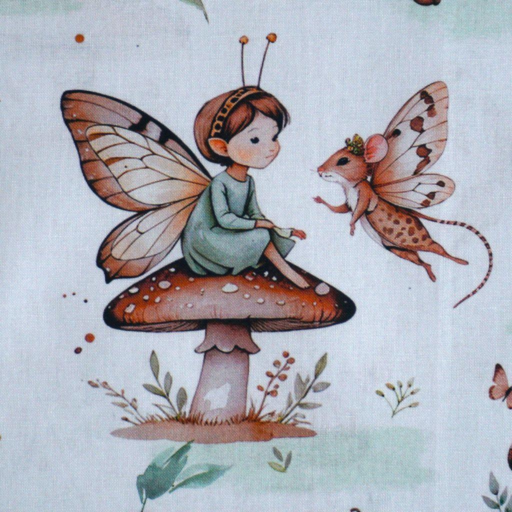 Baumwollstoff Motivdruck Feen und Mäuse