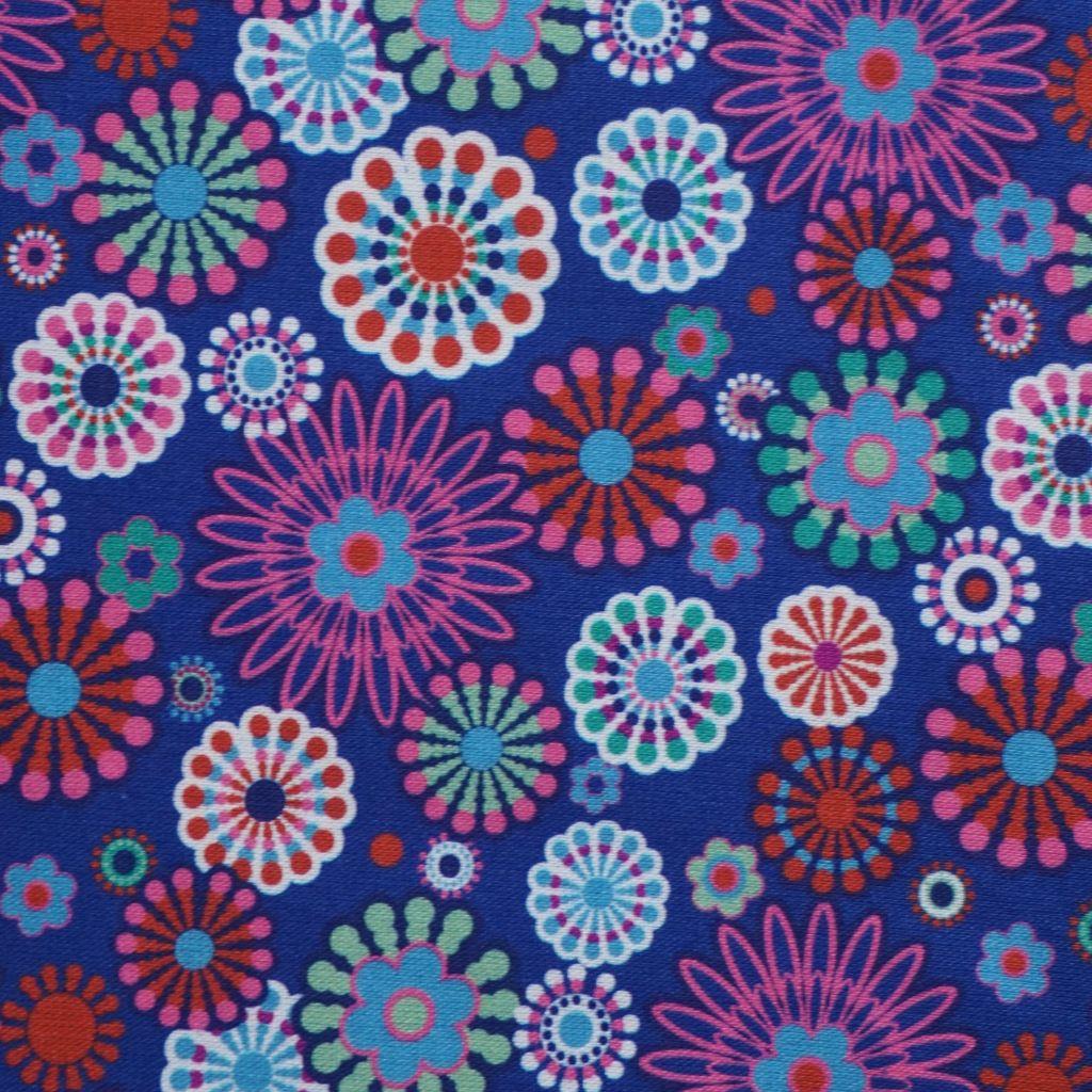 Baumwollstoff Popeline Motivdruck bunte Kreisel blau pink