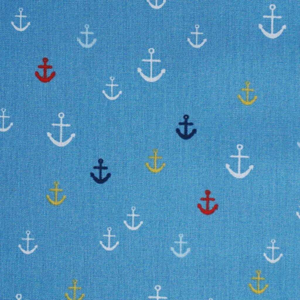 Baumwollstoff Motivdruck Anker hellblau