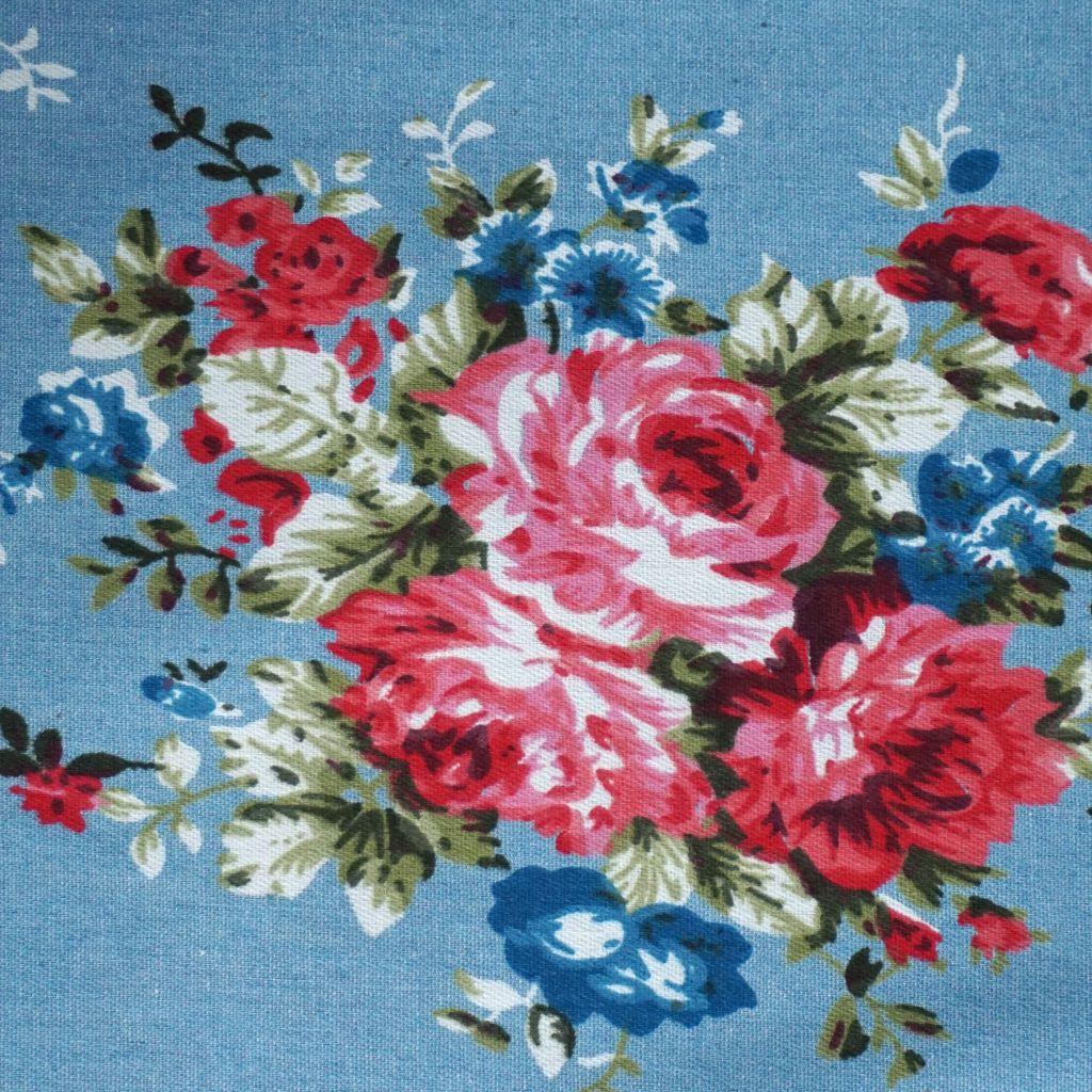 Baumwollstoff Motivdruck Blumenbouquet auf Jeans