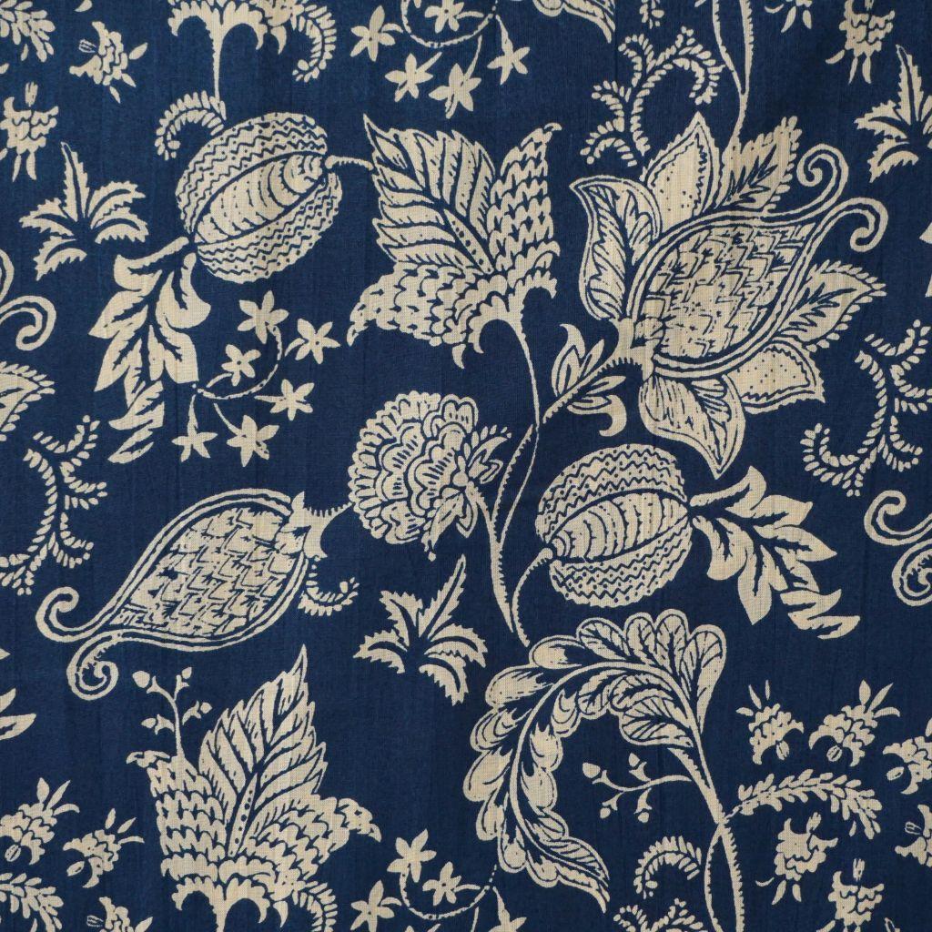 Voile leichte Baumwolle Blüten Ranken dunkelblau beige