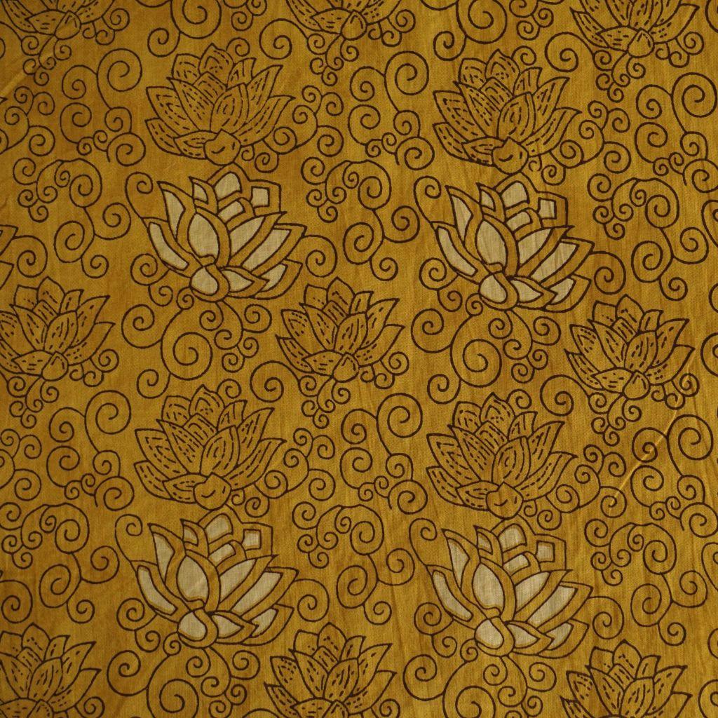Voile leichte Baumwolle Lotusblüte Ranken senfgelb
