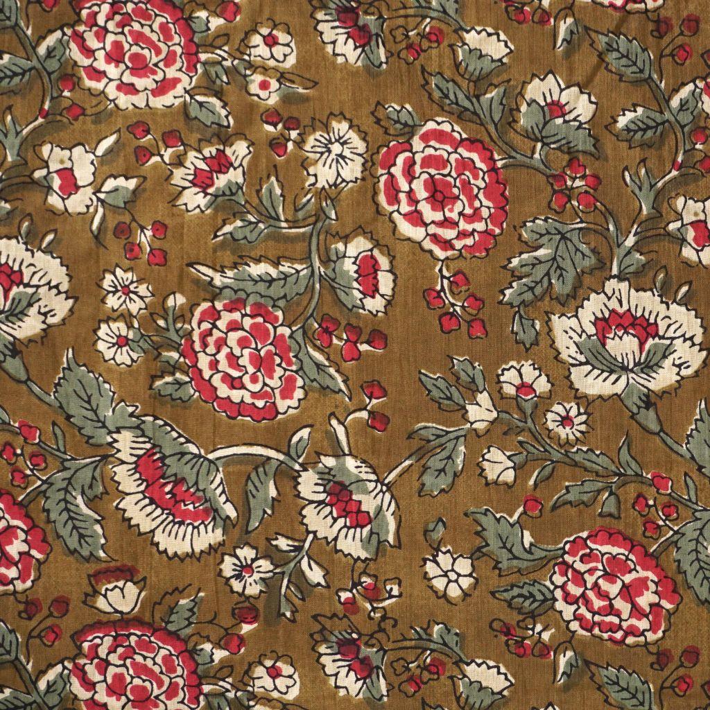 Voile leichte Baumwolle Blüten himbeerrot oliv grün