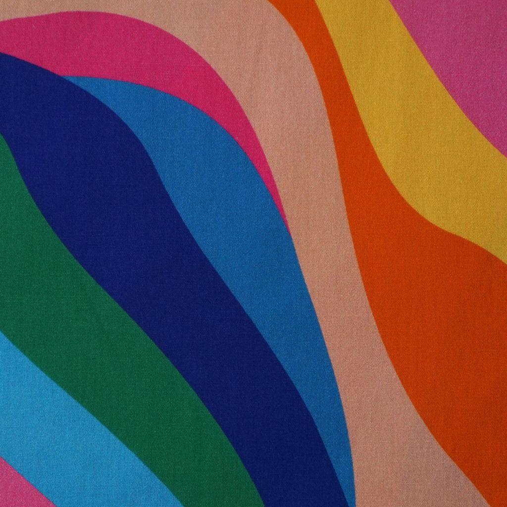 Baumwollstoff Motivdruck Wellen regenbogenbunt