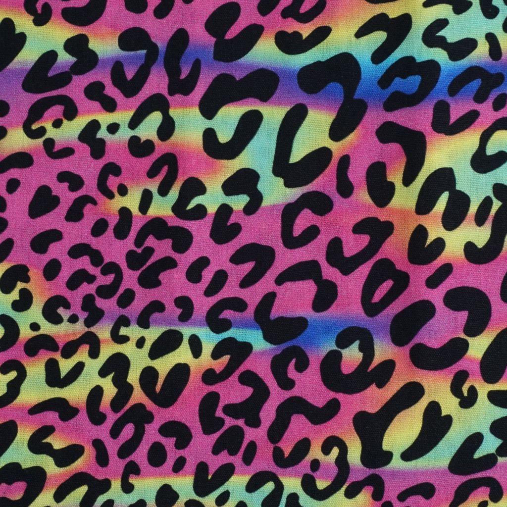 Baumwollstoff Motivdruck Leo pink grün gelb 80er Look