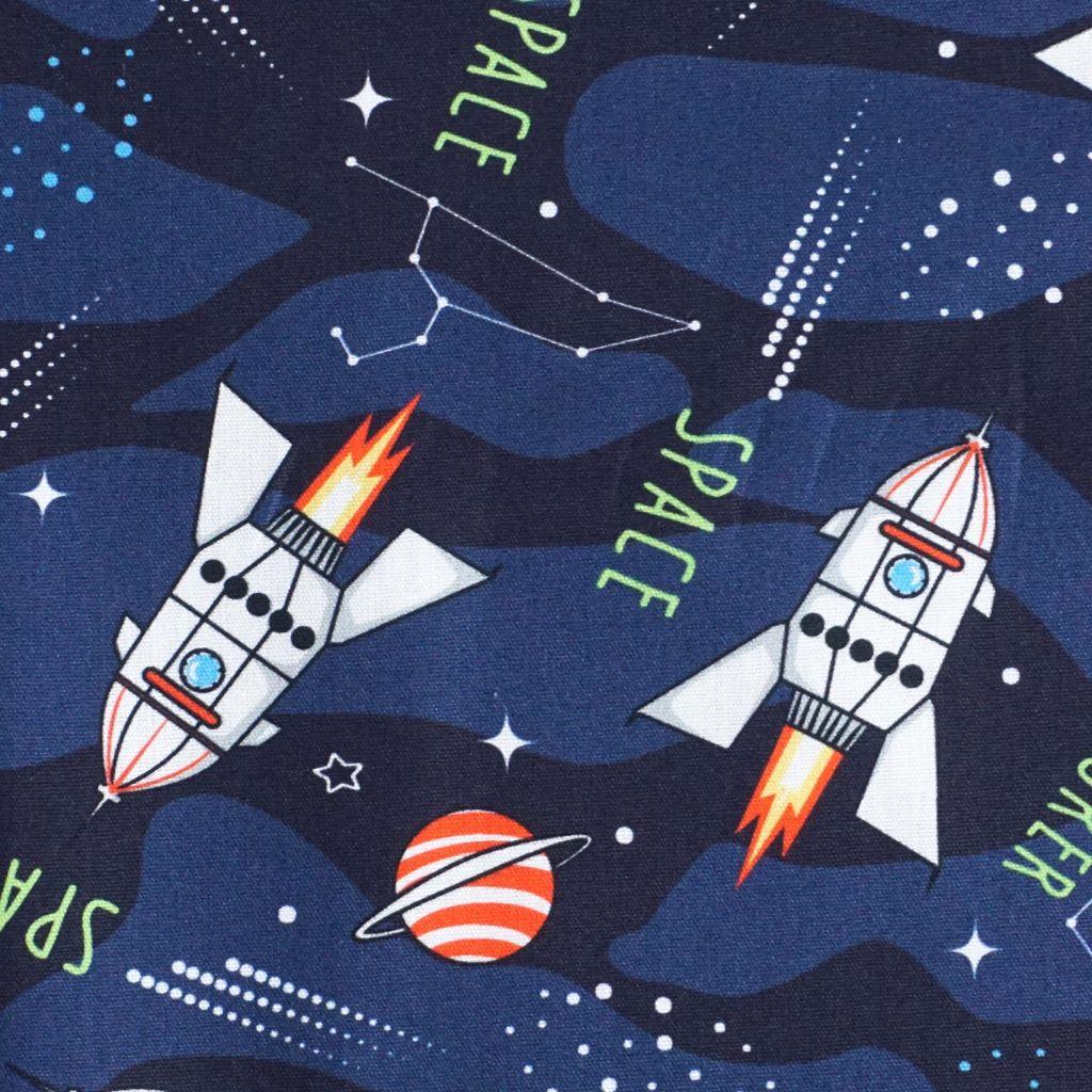 Baumwollstoff Motivdruck Raketen Space blau grau