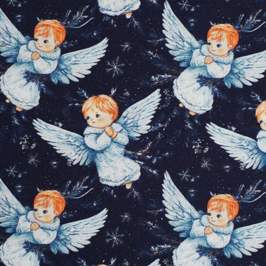 Baumwollstoff Motivdruck Engel Weihnachten blau