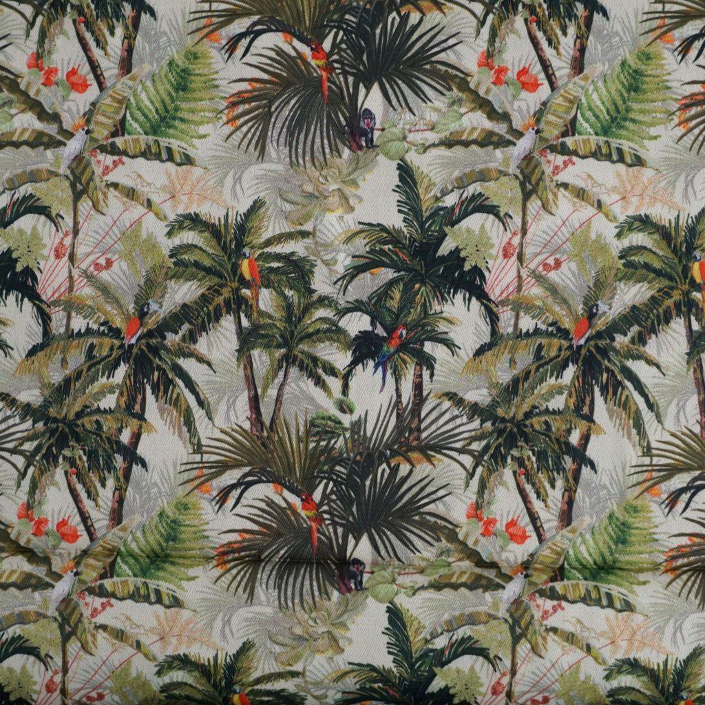 Leichte Baumwolle Hemdenstoff Palmen Papageien grün khaki