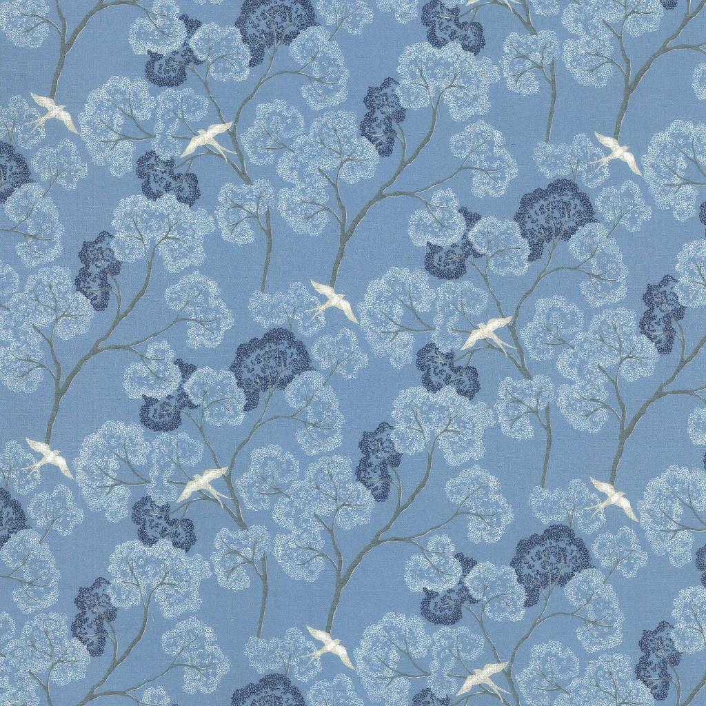 Baumwollstoff Osaka Bäume Schwalben blau - Westfalenstoffe