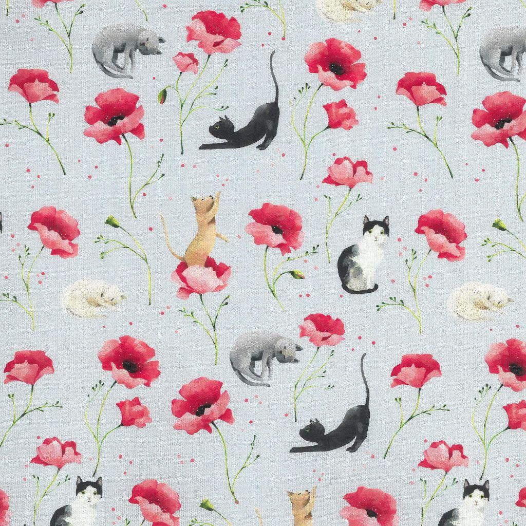 Baumwollstoff Catwalk Katzen im Mohn - Westfalenstoffe